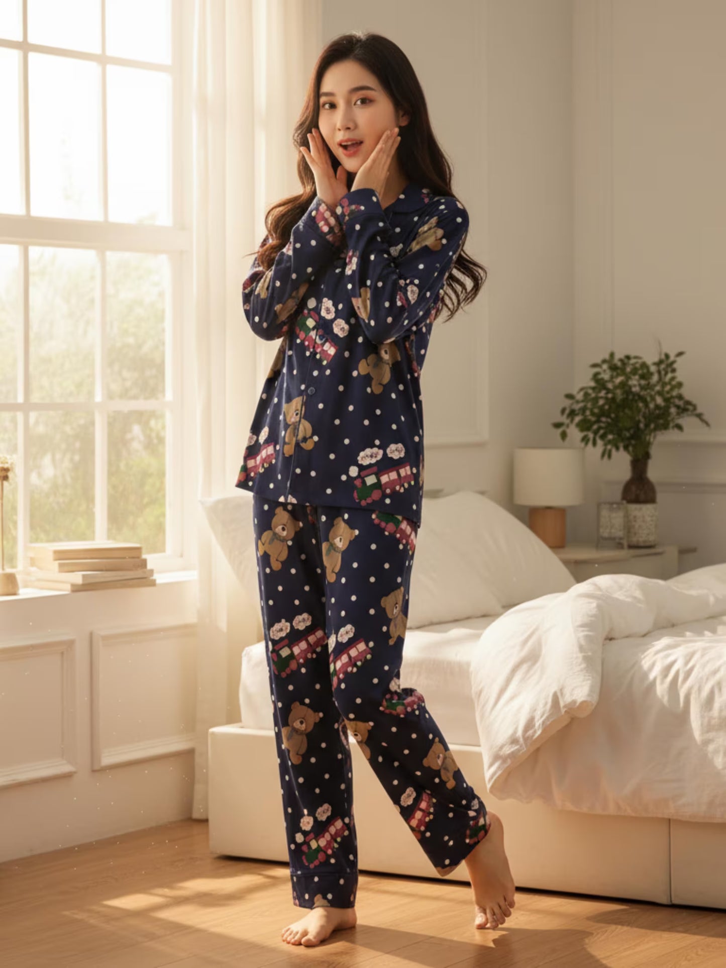 Vintage K-Pop Inspired ChooChoo Pajama Set – Matching Family Train Sleepwear for Youth & Adults, Cozy Nightwear Gift