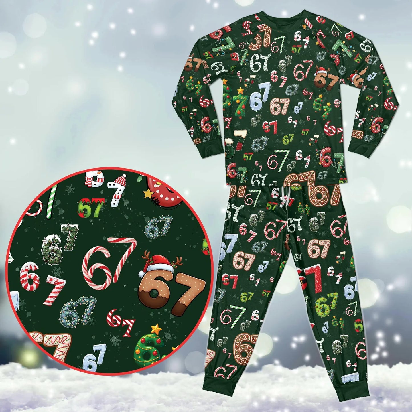 Funny Viral Christmas Pajama Set – 67-Themed Holiday Sleepwear for Adults and Kids