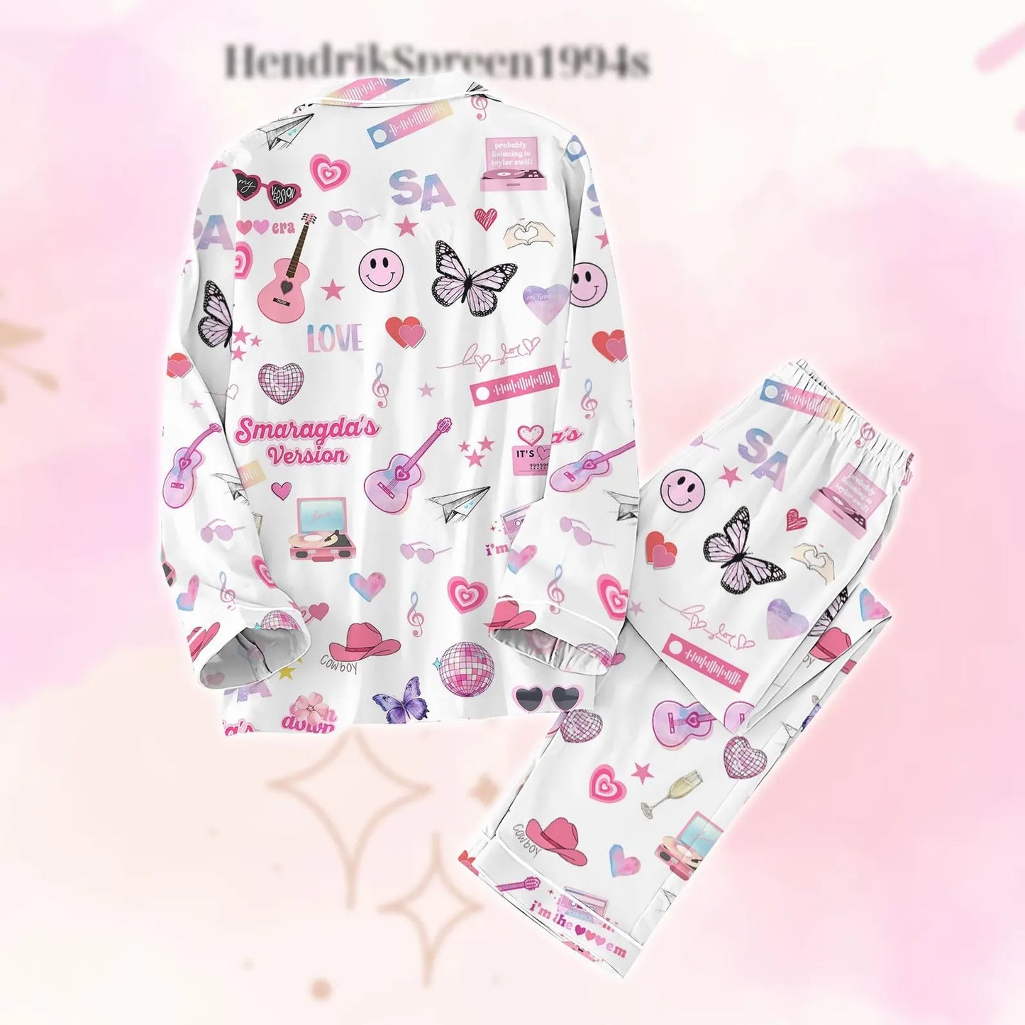 Eras Tour Inspired Pajama Set, Silky Satin Sleepwear for Music Fans, Vintage Concert Nightwear Gift for Her