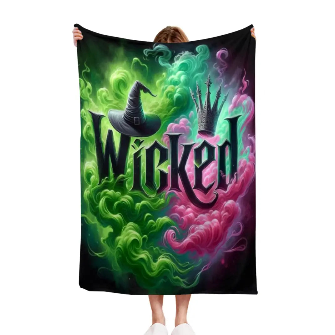 Witch Hat and Crown Pink Green Magic Blanket