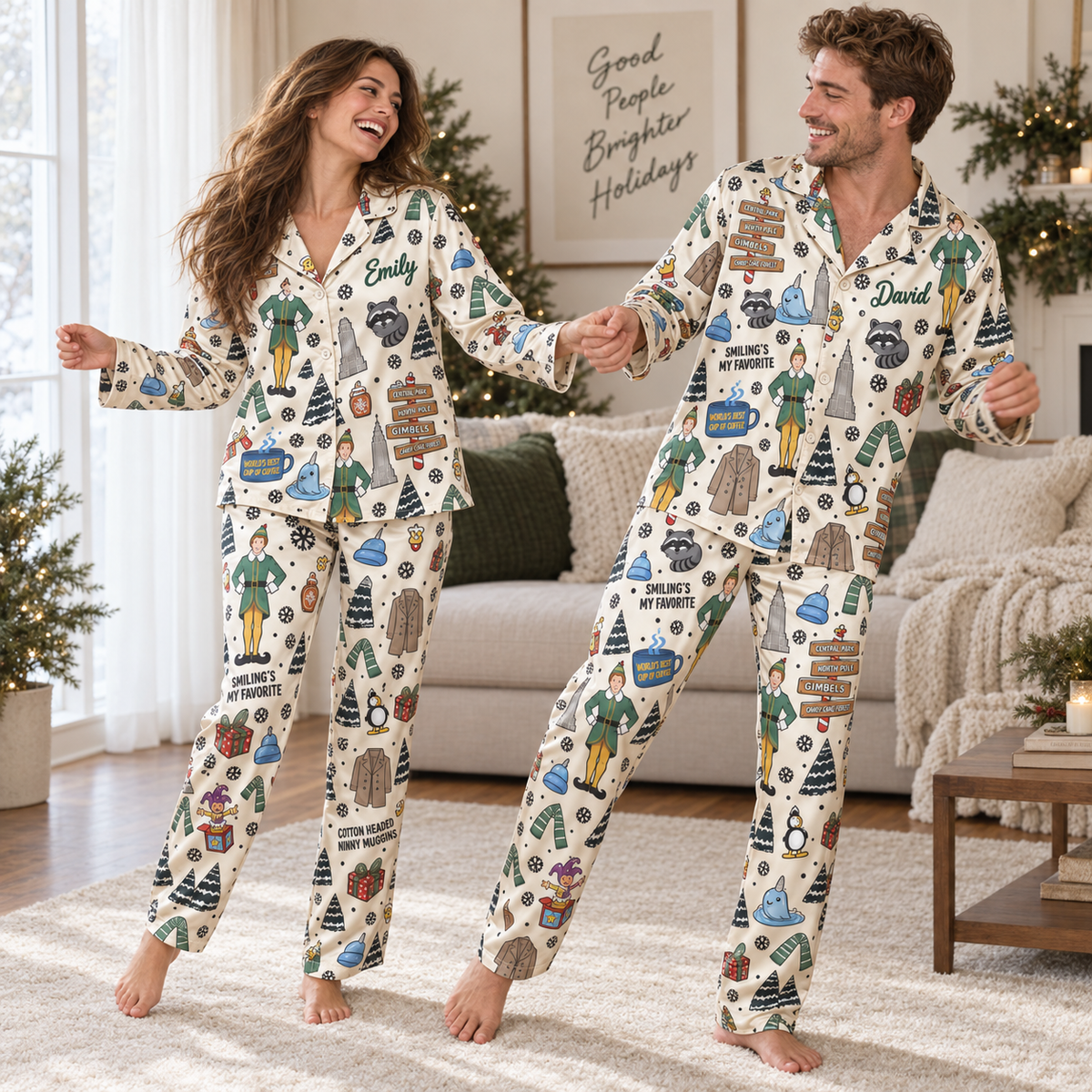 Personalized Buddy the Elf Christmas Button-Up Pajama Set