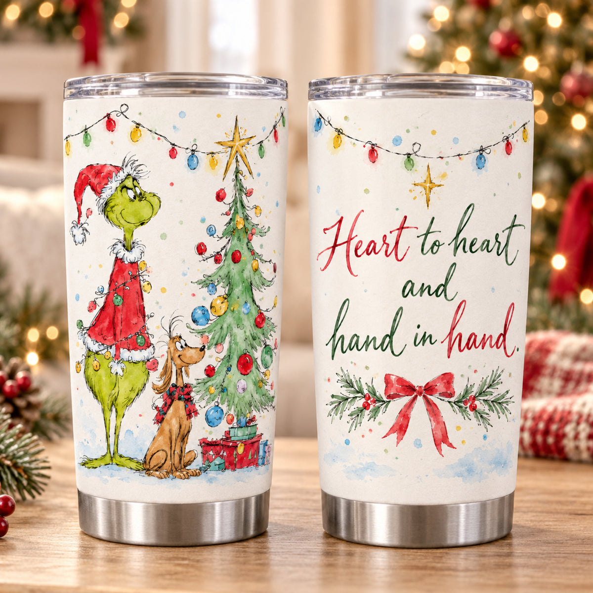 Heart to Heart – 20oz Watercolor Christmas Tumbler
