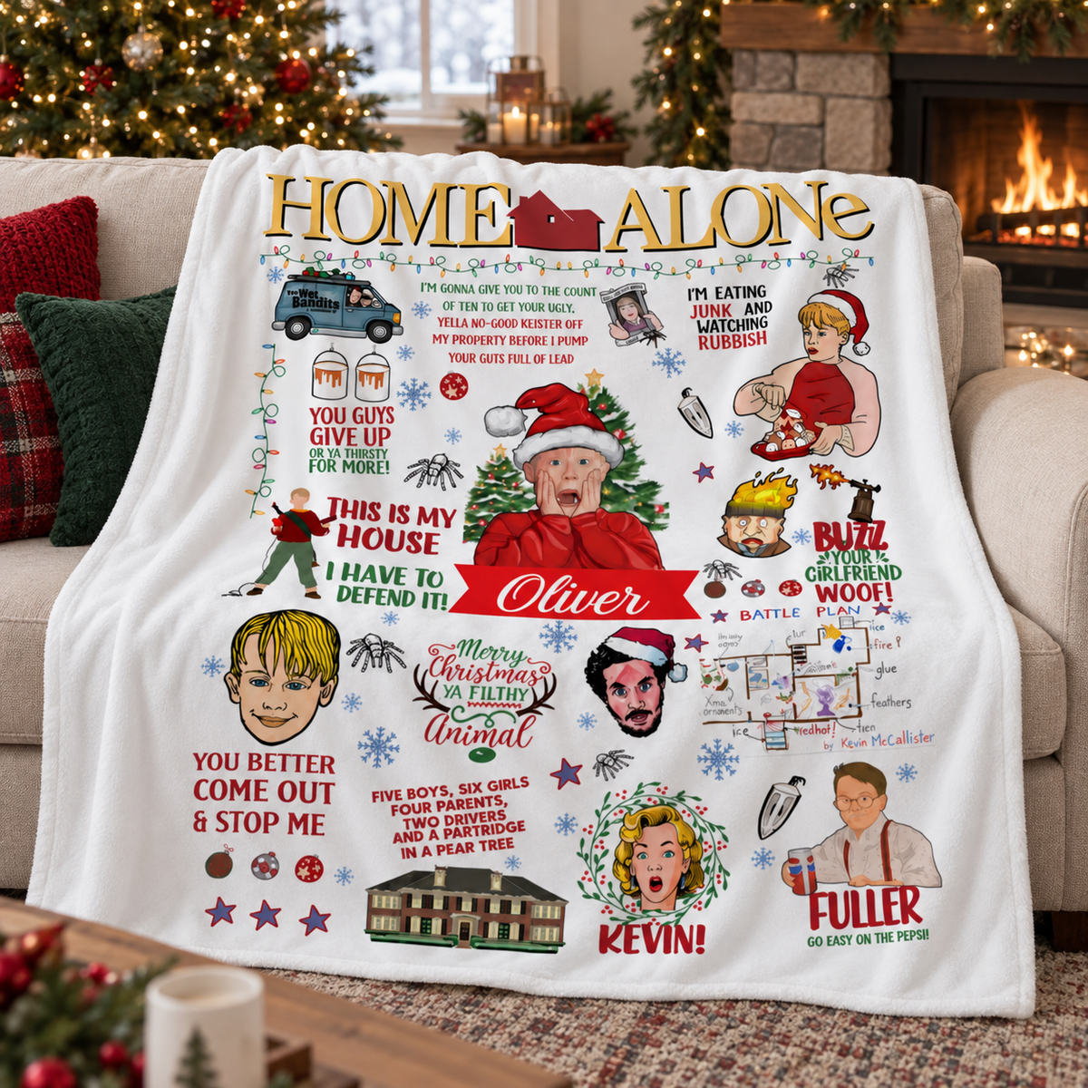 Home Alone Holiday Mischief – Personalized Name Blanket