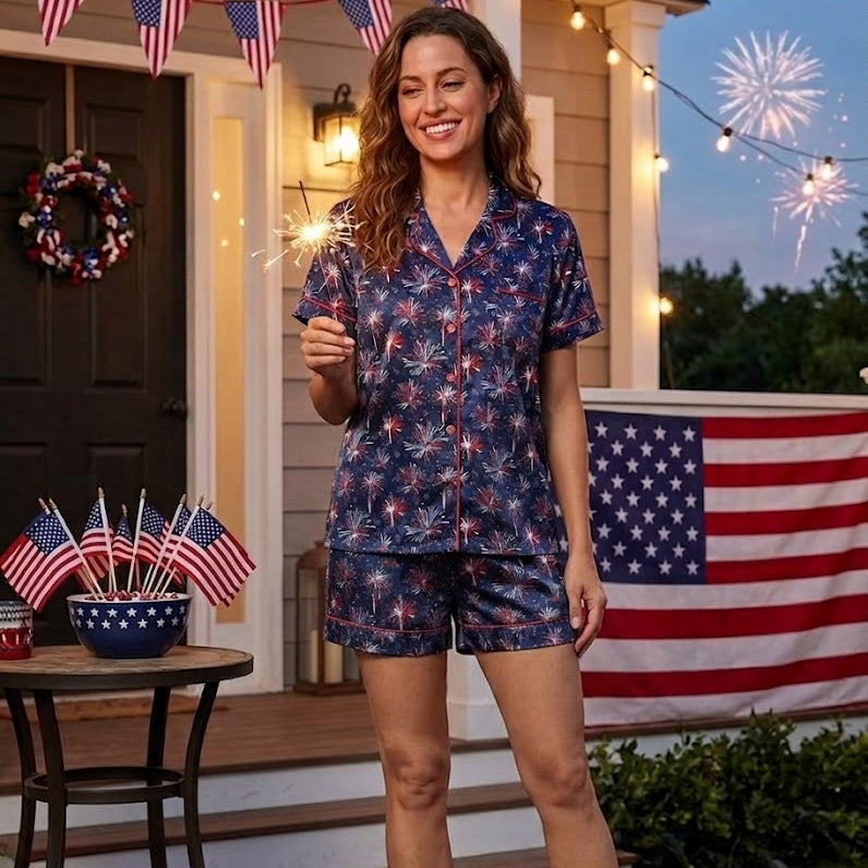 The USA 250th Anniversary Midnight Fireworks Satin Pajamas – 1776-2026 Patriotic Family Sleepwear
