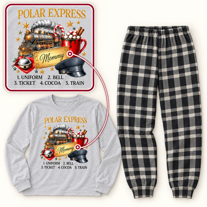 Polar Express Golden Ticket & Cocoa Personalized Family Pajamas - Grey & Plaid