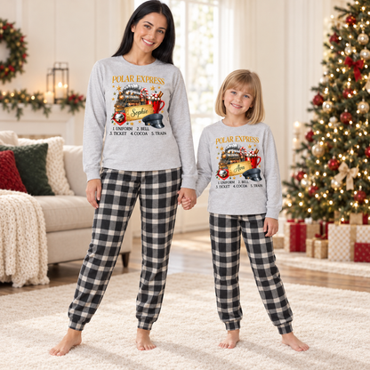 Polar Express Golden Ticket & Cocoa Personalized Family Pajamas - Grey & Plaid