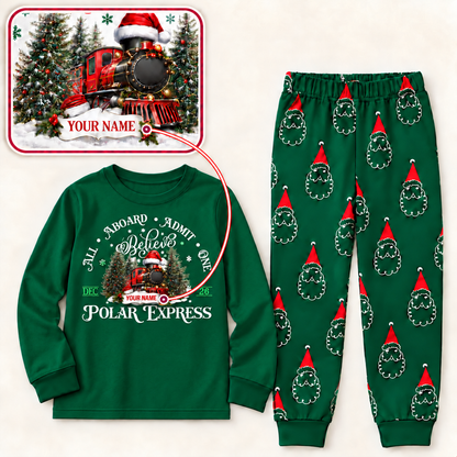 Personalized Polar Express Christmas Pajama Set – Green Santa