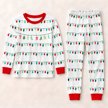 Personalized Christmas Lights Pajama Set – Classic Red