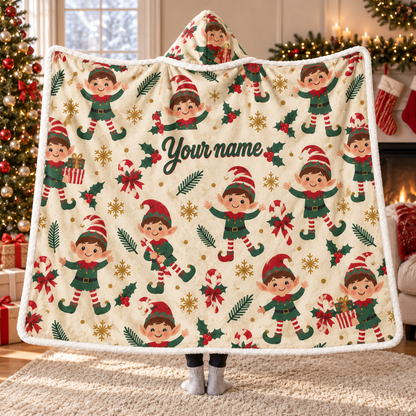 Personalized Merry Little Elves Hooded Blanket
