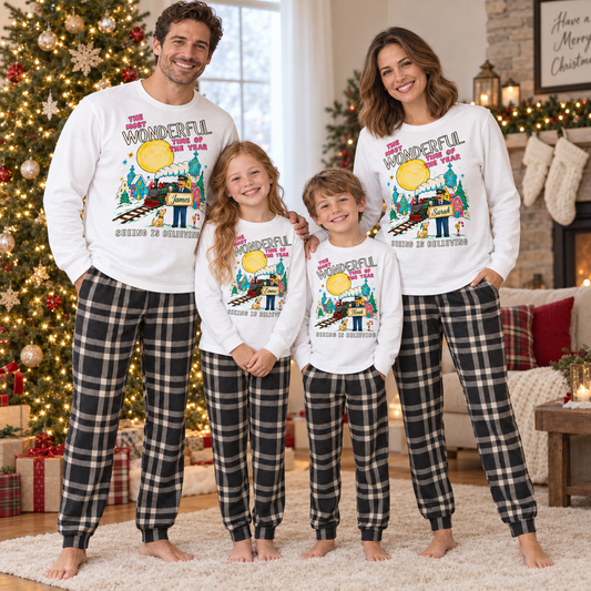 Personalized Seeing Is Believing Christmas Pajama Set – White & Black Plaid
