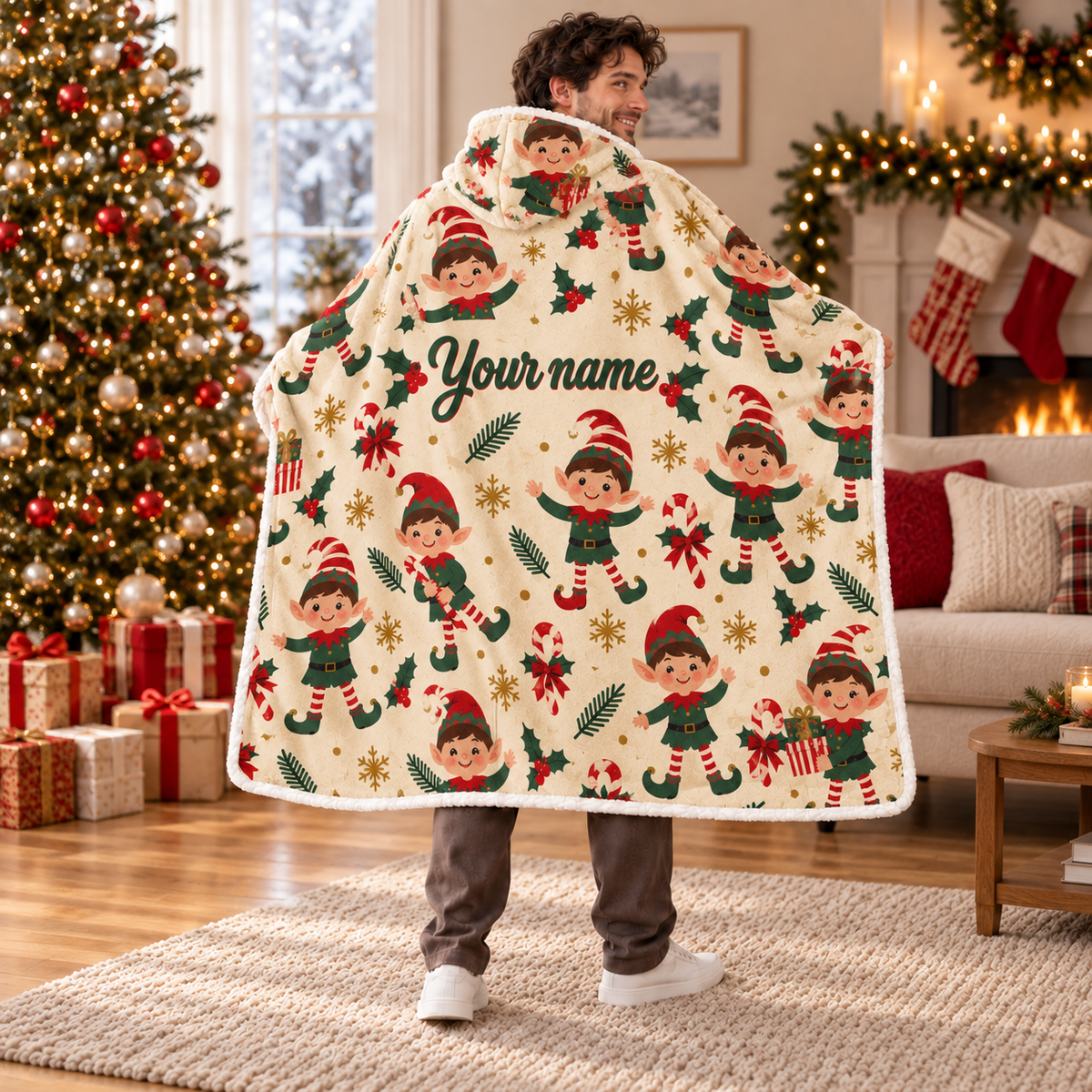 Personalized Merry Little Elves Hooded Blanket