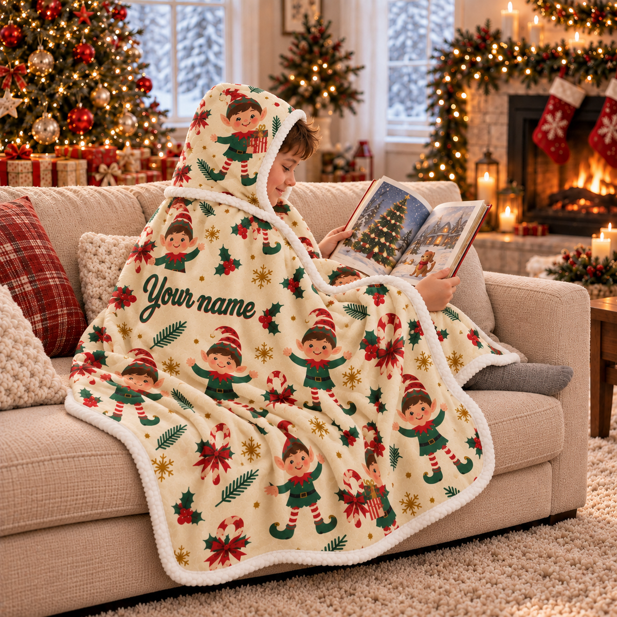 Personalized Merry Little Elves Hooded Blanket