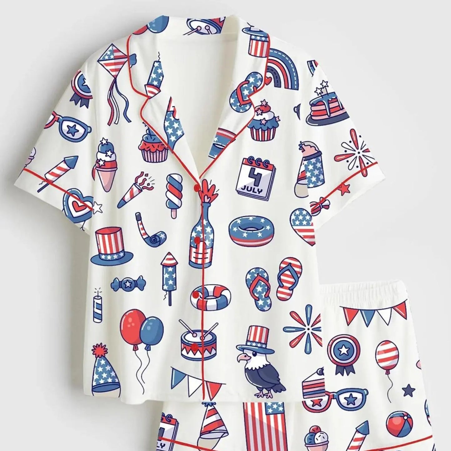 Stars and Stripes 4th of July Satin Pajamas – USA 250th Anniversary Patriotic Long Sleeve PJ Set