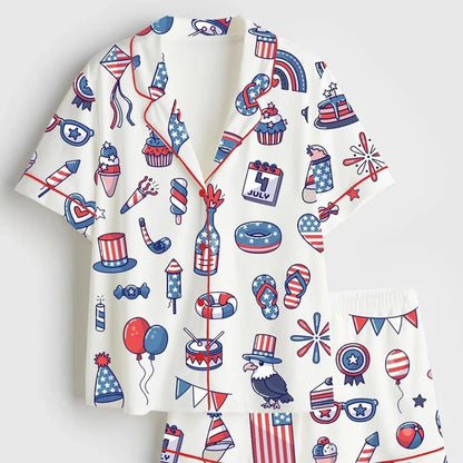 Stars and Stripes 4th of July Satin Pajamas – USA 250th Anniversary Patriotic Long Sleeve PJ Set
