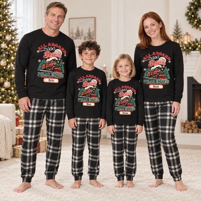 Personalized All Aboard Polar Express Christmas Pajama Set – Black Plaid