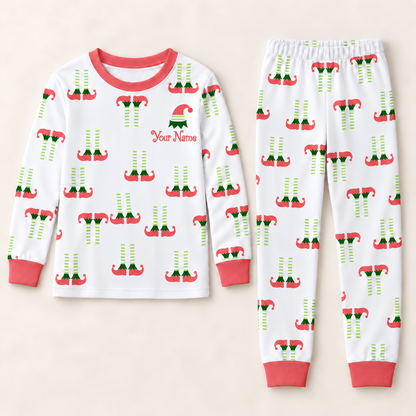 Personalized Christmas Elf Pajama Set – Coral Pink