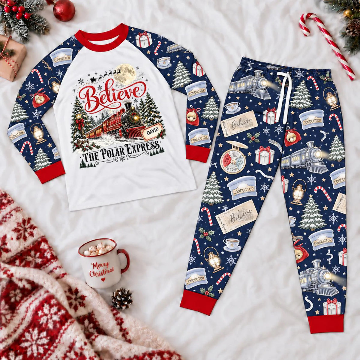 Personalized Christmas Train Family Pajamas
