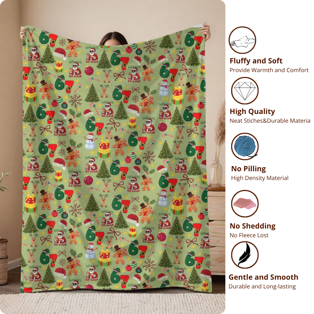 Sixty Seven Christmas Winter Blanket – Soft Cozy Holiday Throw with Funny 6 7 Design