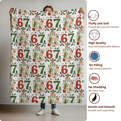 67 Christmas Blanket – Funny 6 7 Meme Velveteen Plush Throw, Soft Holiday Gift for Kids & Adults