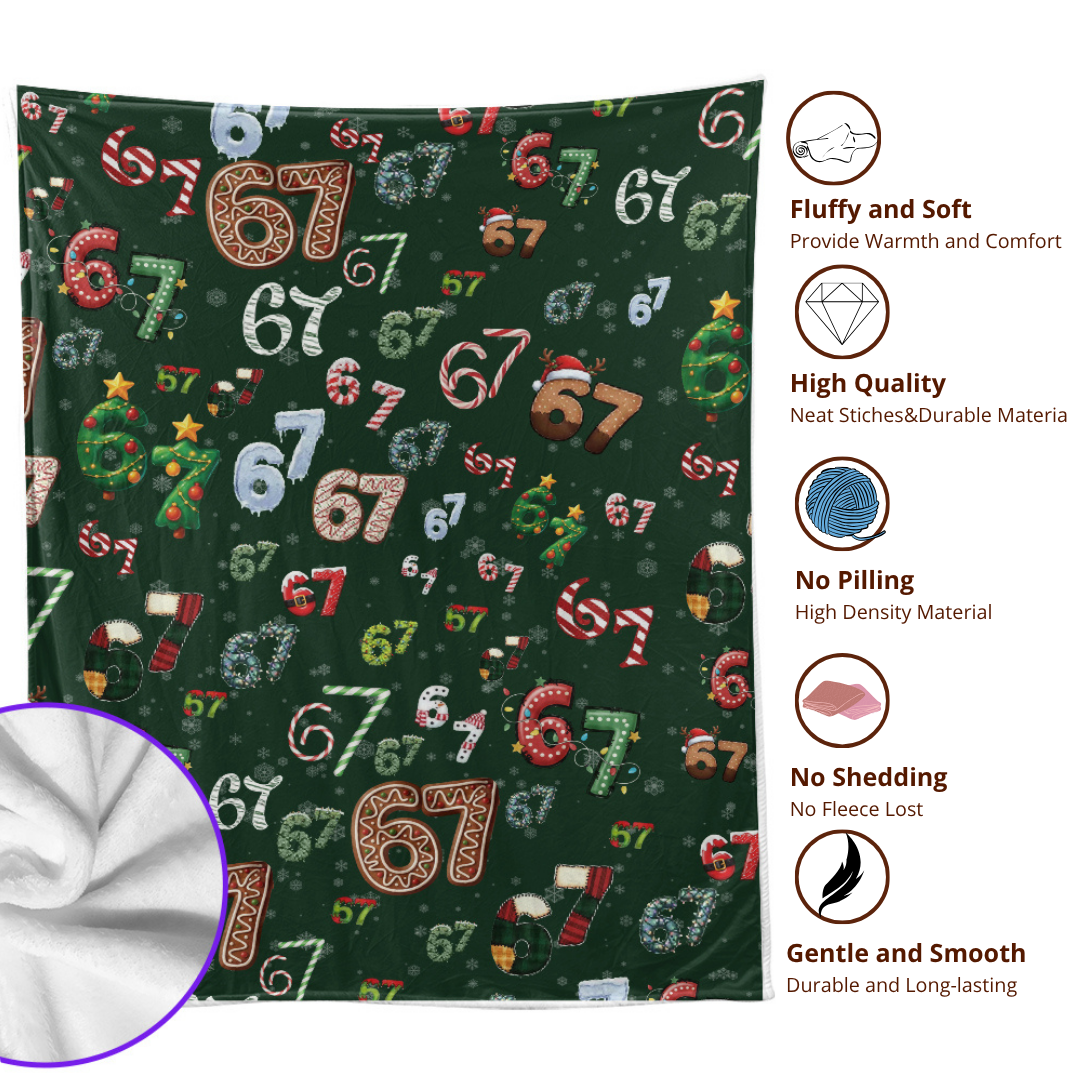 Funny Six Seven Christmas Fleece Blanket – Cozy Holiday Throw with Green Santa Hand Design
