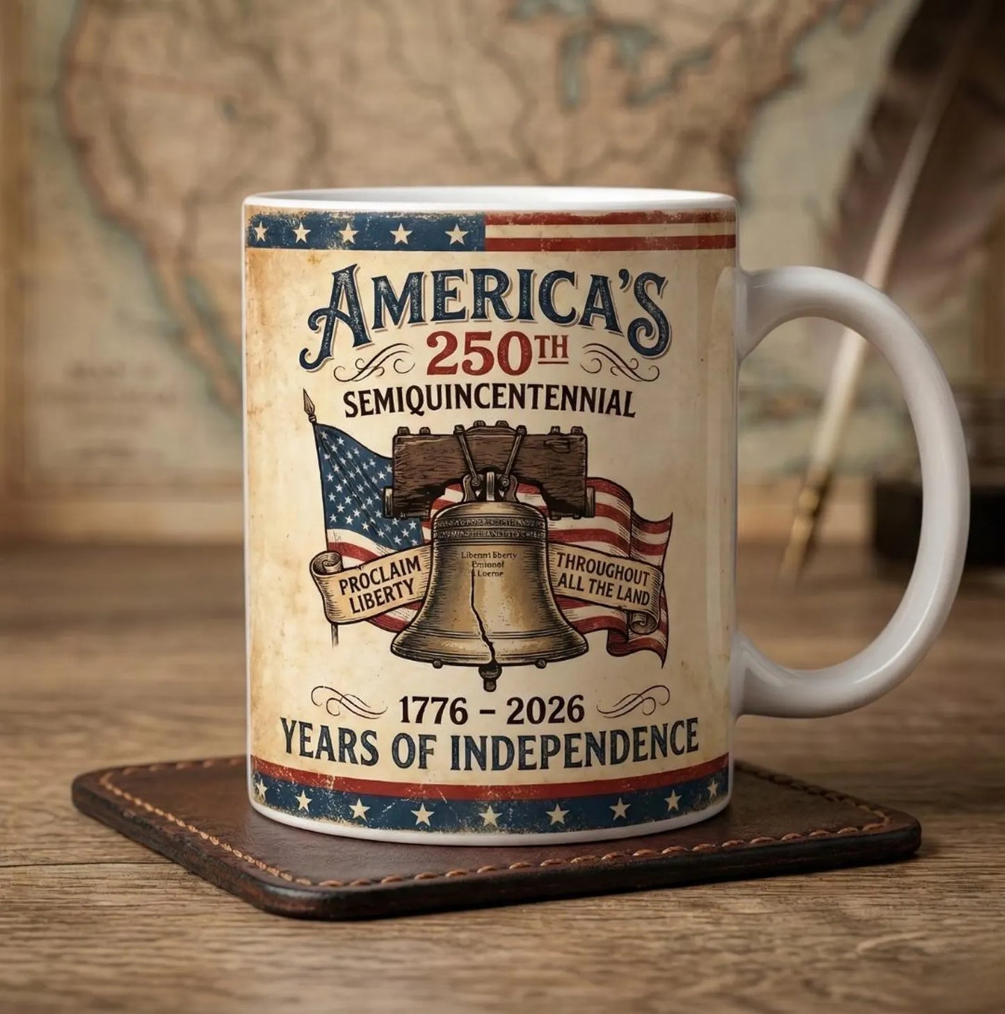 Proclaim Liberty Throughout All The Land - Personalized 250th America Liberty Bell Accent Mug - Independence Day Gift
