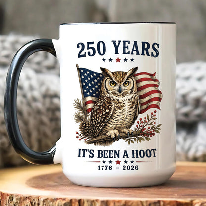 Proud American Patriotic Owl Mug - Personalized USA 250th Anniversary Commemorative Coffee Cup