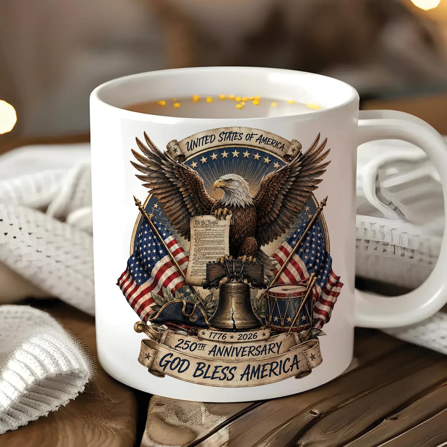 God Bless America Since 1776 - Personalized 250th Anniversary Eagle & Liberty Bell Mug - Veteran Gift