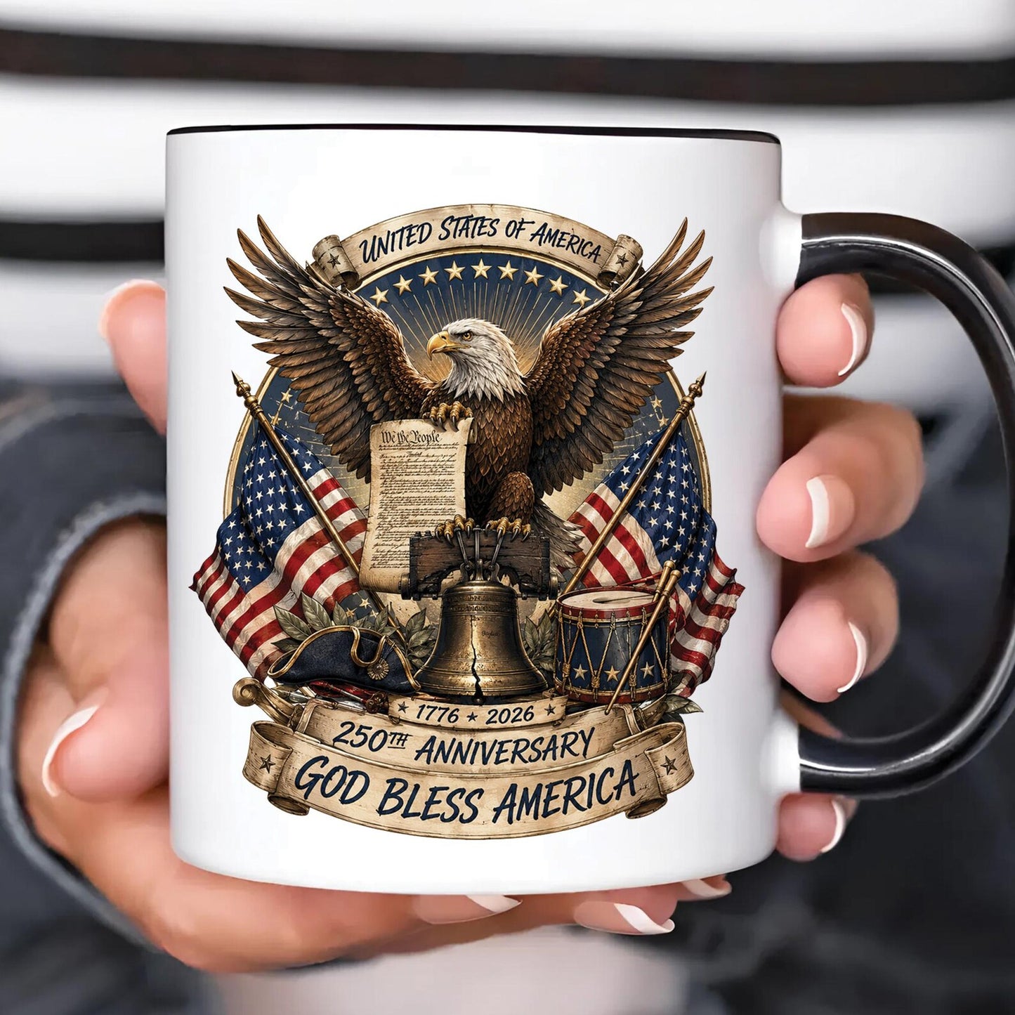God Bless America Since 1776 - Personalized 250th Anniversary Eagle & Liberty Bell Mug - Veteran Gift