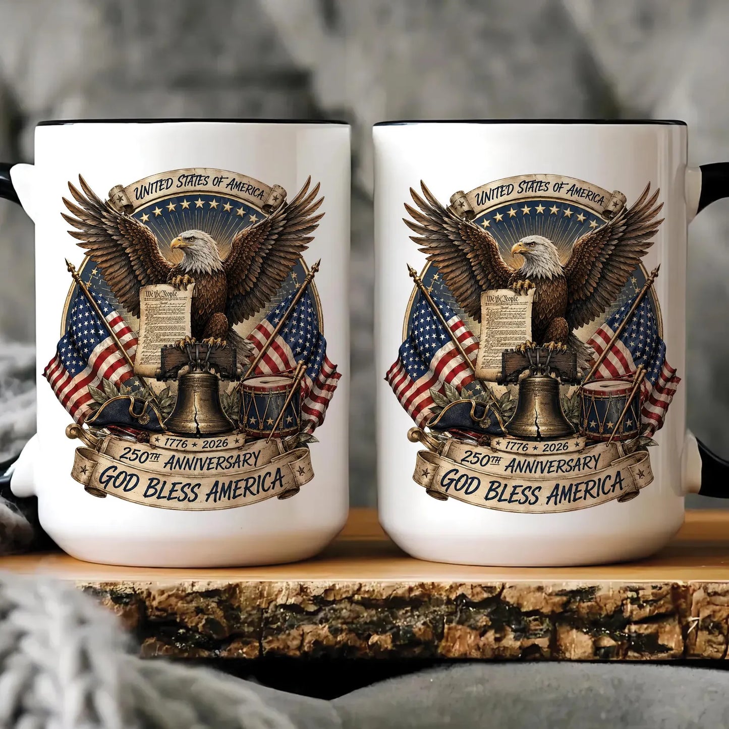 God Bless America Since 1776 - Personalized 250th Anniversary Eagle & Liberty Bell Mug - Veteran Gift