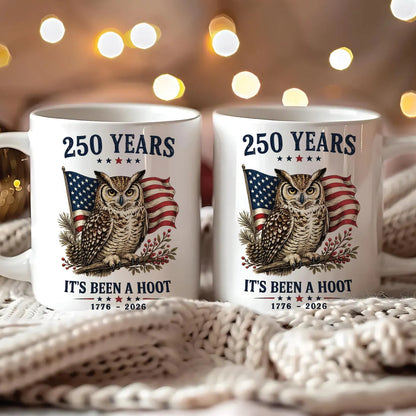 Proud American Patriotic Owl Mug - Personalized USA 250th Anniversary Commemorative Coffee Cup