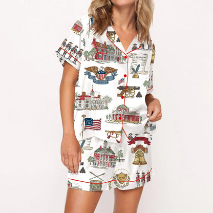 USA 250th Anniversary Women's Silky Satin Pajama Set – 1776-2026 Comfy Print Loungewear
