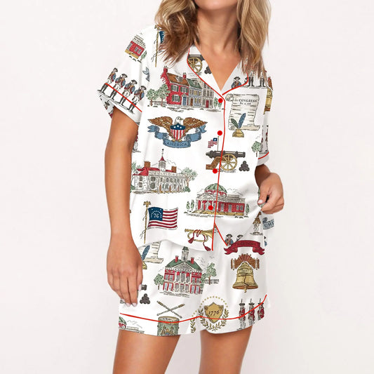 USA 250th Anniversary Women's Silky Satin Pajama Set – 1776-2026 Comfy Print Loungewear