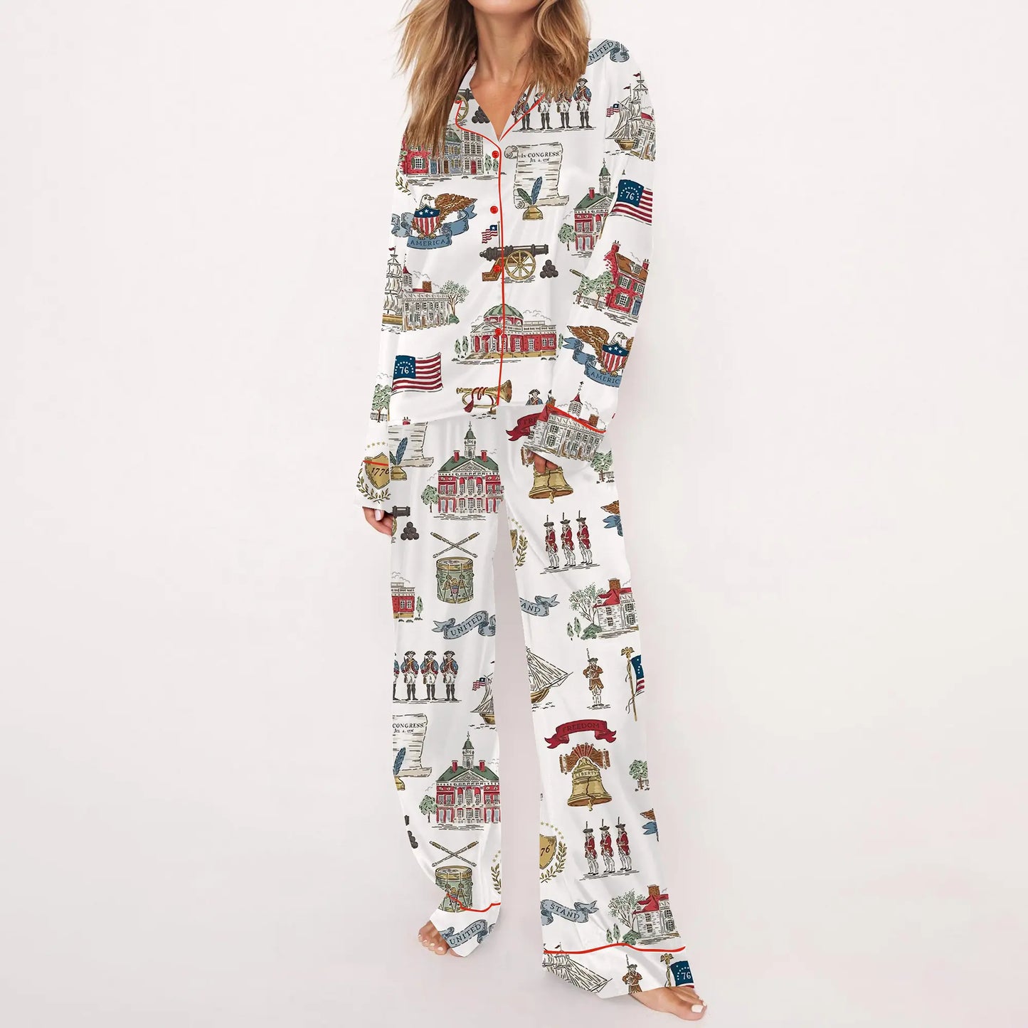USA 250th Anniversary Women's Silky Satin Pajama Set – 1776-2026 Comfy Print Loungewear