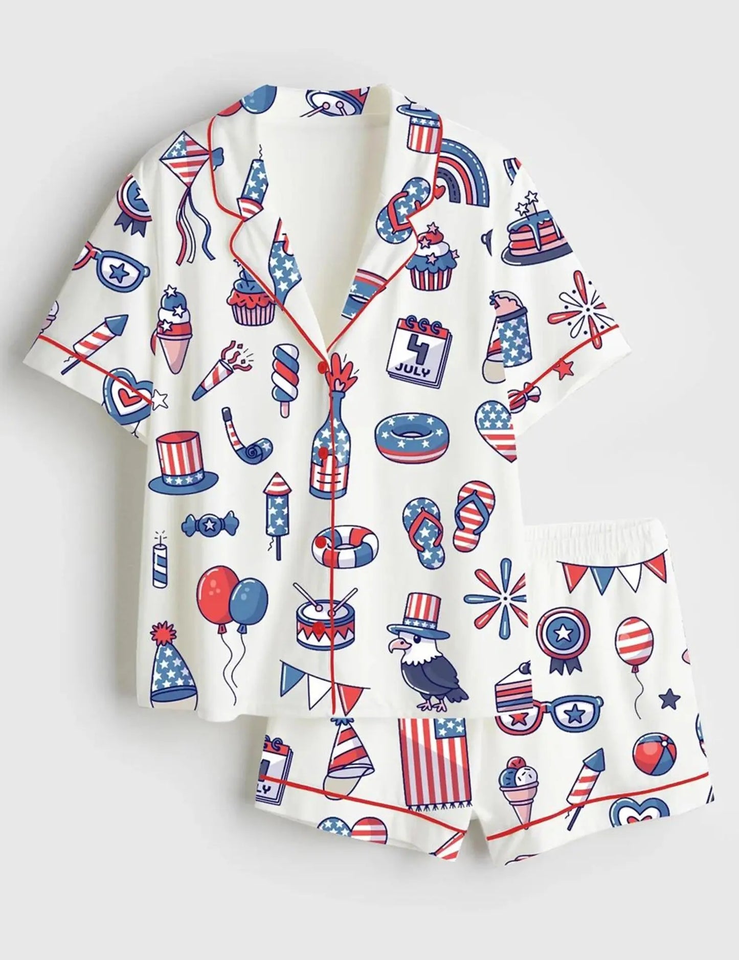 Stars and Stripes 4th of July Satin Pajamas – USA 250th Anniversary Patriotic Long Sleeve PJ Set