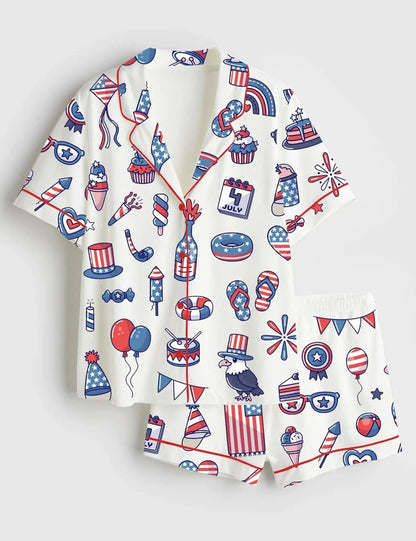 Stars and Stripes 4th of July Satin Pajamas – USA 250th Anniversary Patriotic Long Sleeve PJ Set