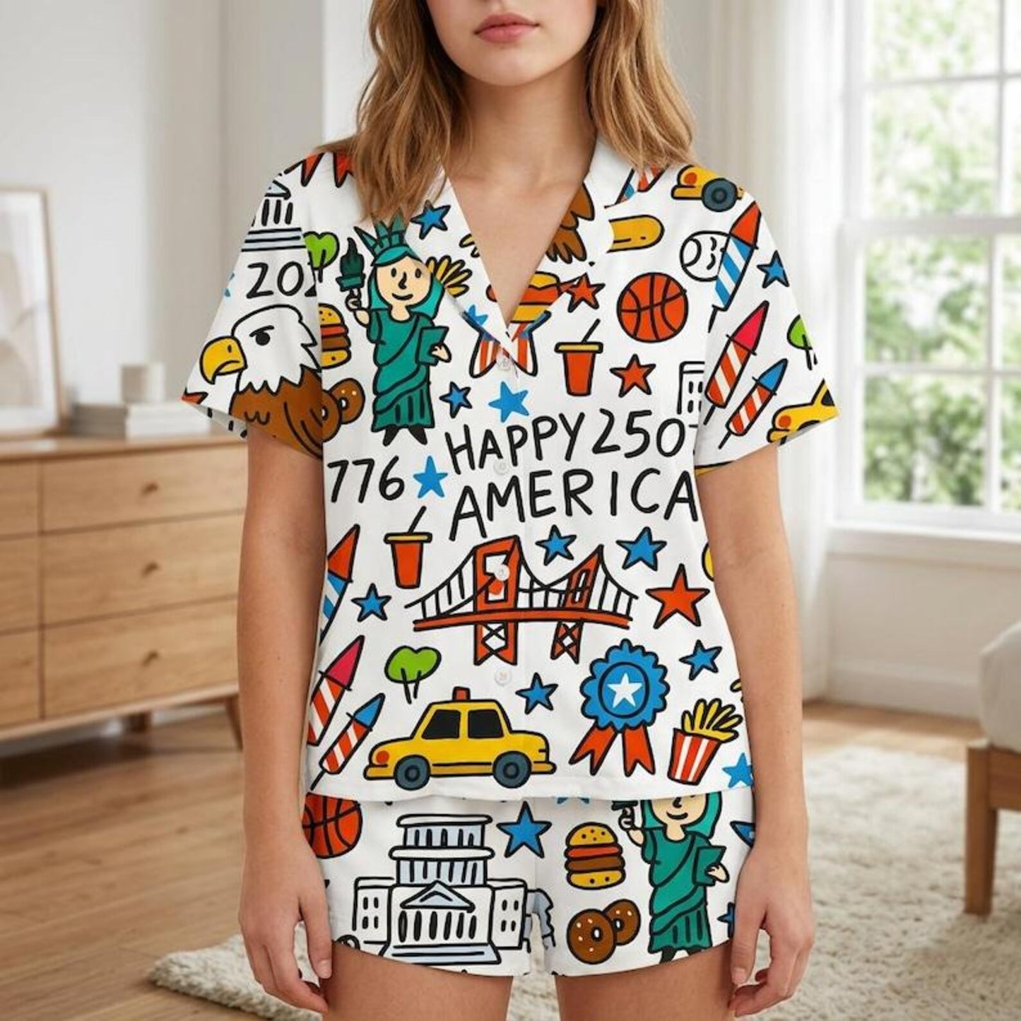 USA 250th Anniversary Women’s Patriotic Pajama Set – 4th of July 1776-2026 Sleepwear Edition