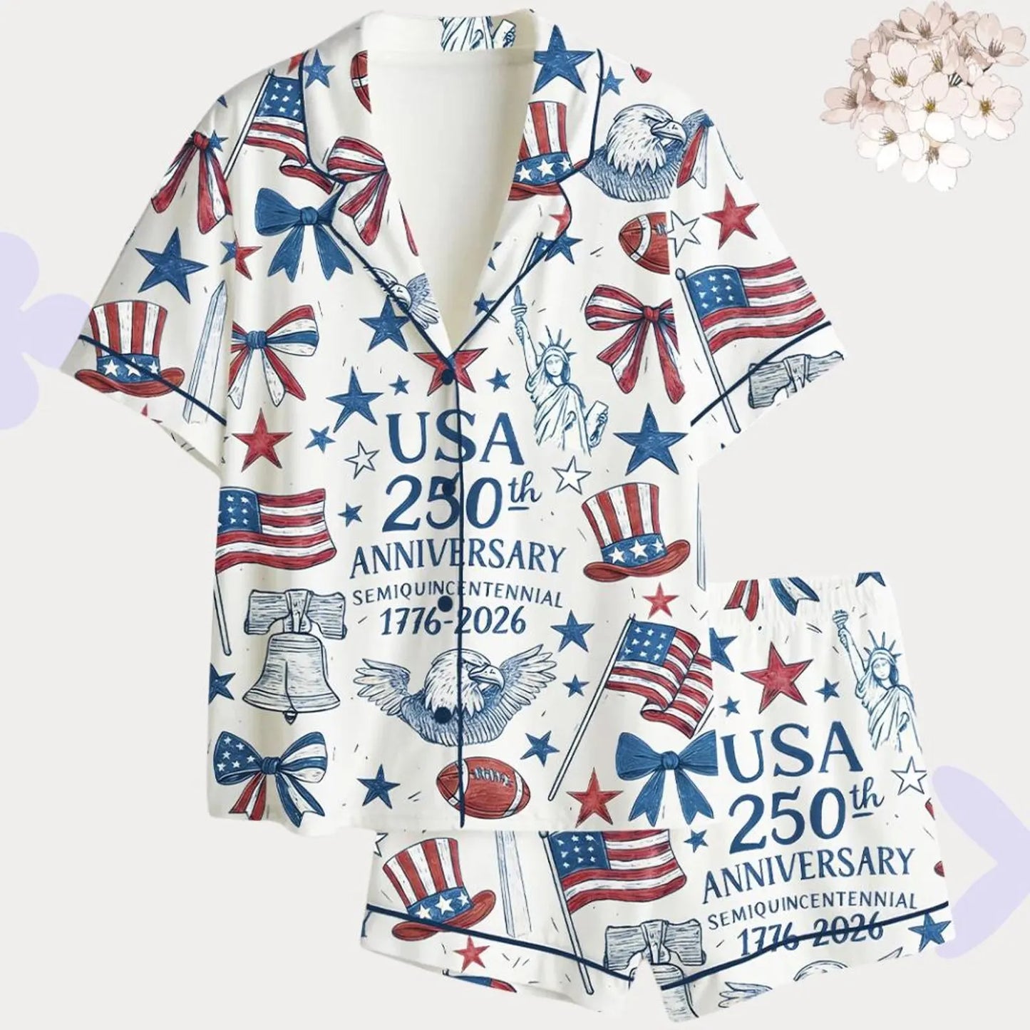 USA 250th Anniversary Patriotic Women’s Pajama Set – 1776-2026 Luxury Satin Sleepwear