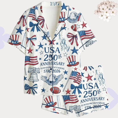 USA 250th Anniversary Patriotic Women’s Pajama Set – 1776-2026 Luxury Satin Sleepwear
