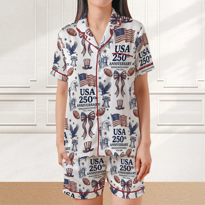 USA 250th Anniversary Semiquincentennial Pajama Set – 1776-2026 Historic Satin Sleepwear