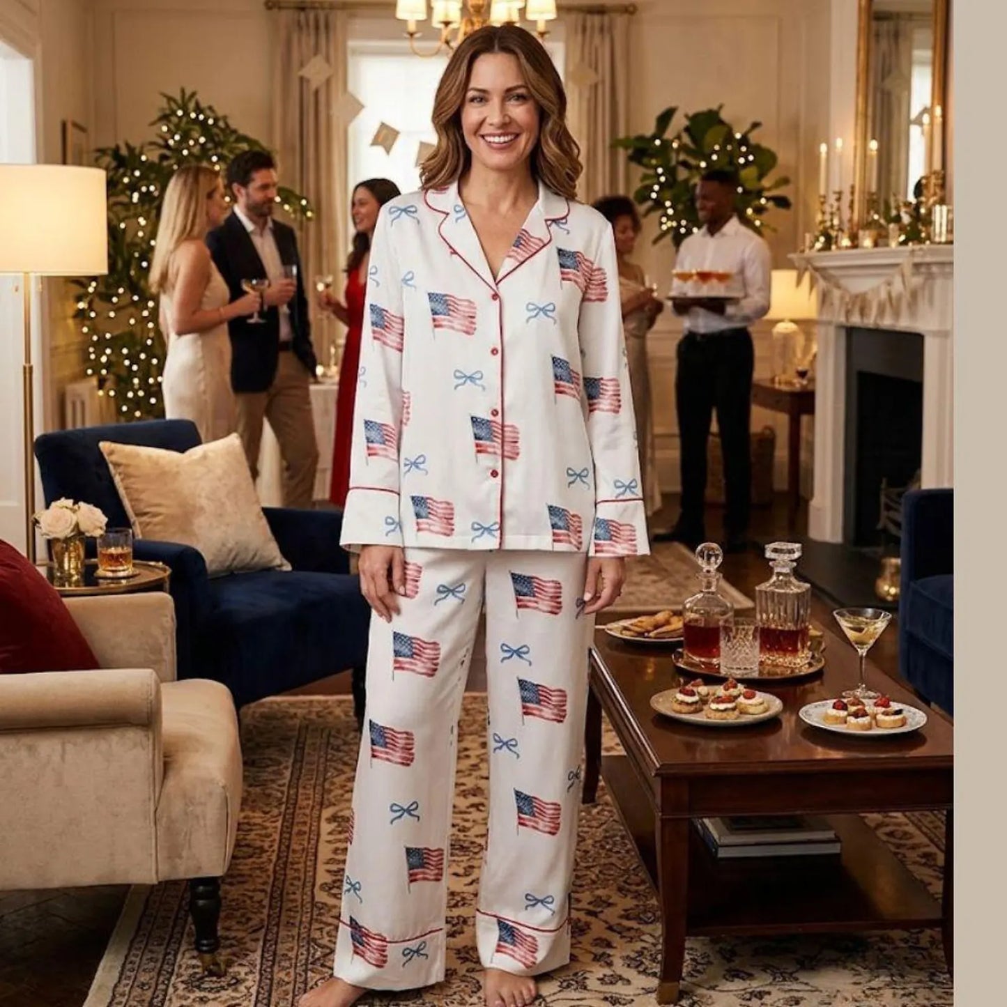 USA Flag 250th Anniversary Pajama Set – Women’s Patriotic 1776-2026 Luxury Lounge Set