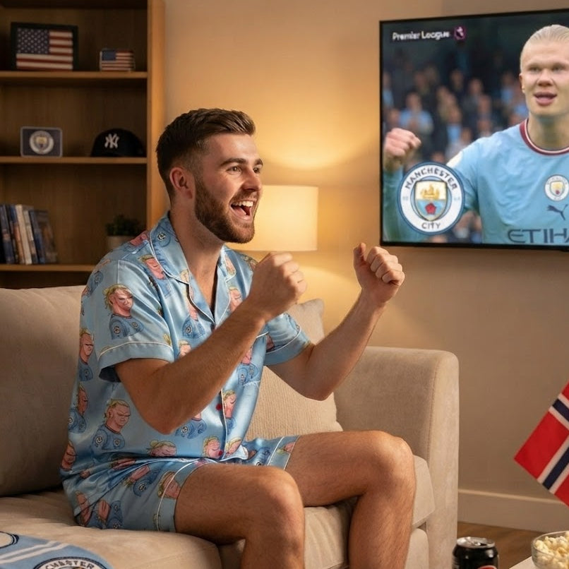Blue Cartoon Soccer Meme Satin Pajamas