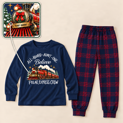 Personalized Polar Express Crew Christmas Pajama Set – Navy Plaid