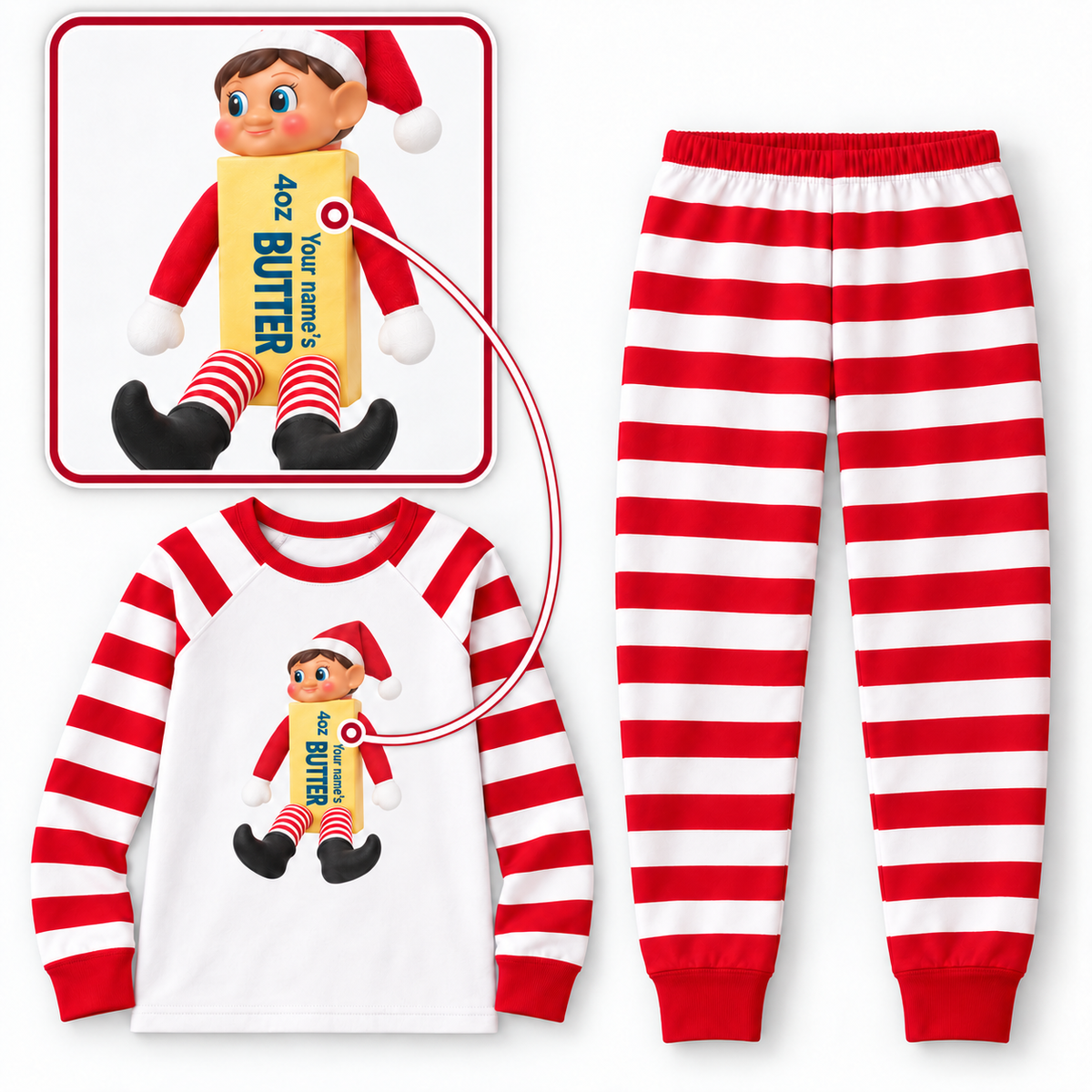 Personalized Christmas Butter Elf Pajama Set – White