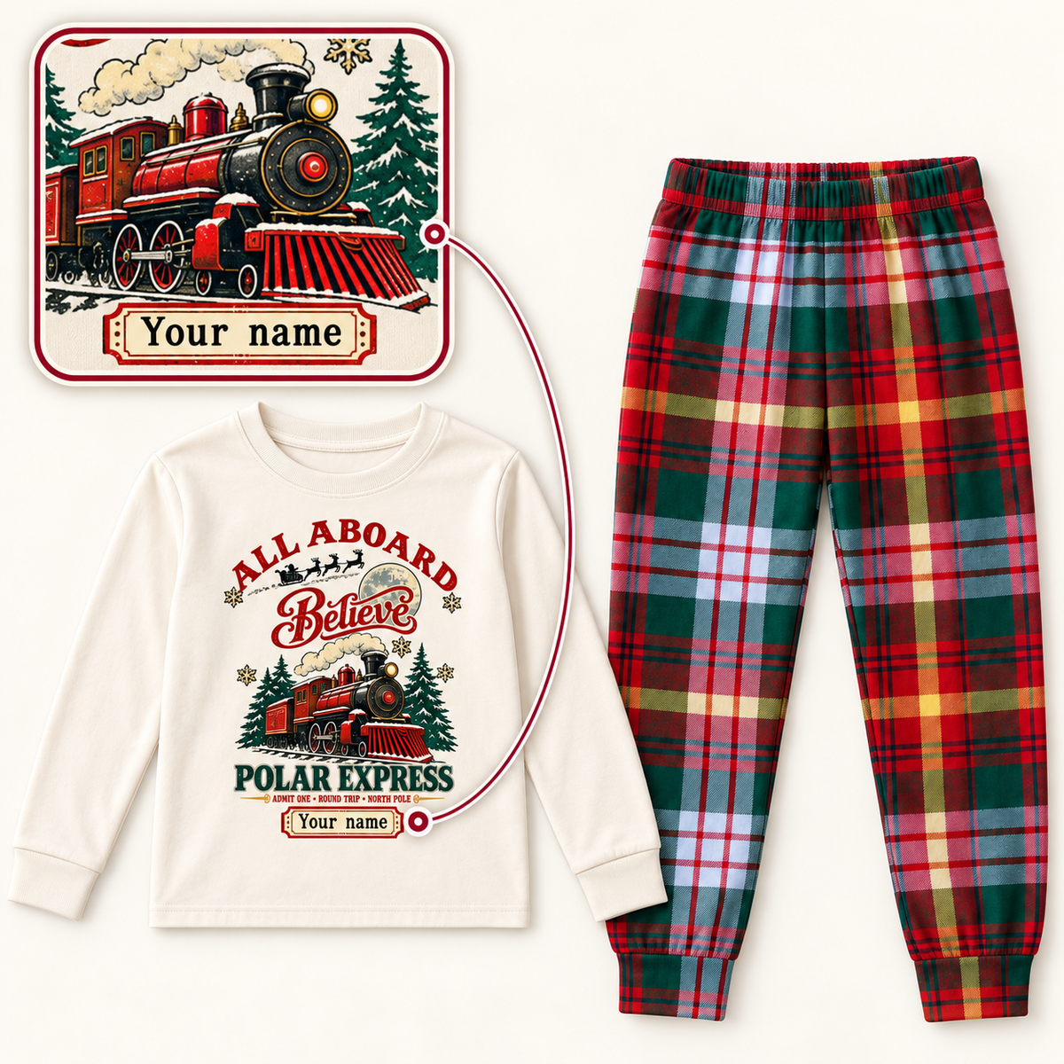 Personalized “All Aboard Believe” Christmas Train Pajama Set