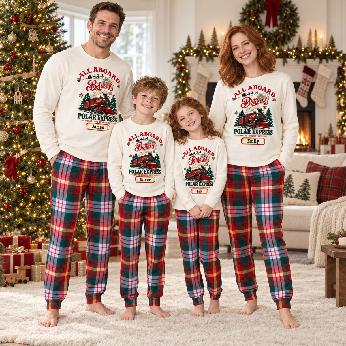 Personalized “All Aboard Believe” Christmas Train Pajama Set