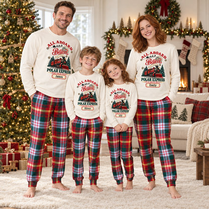 Personalized “All Aboard Believe” Christmas Train Pajama Set