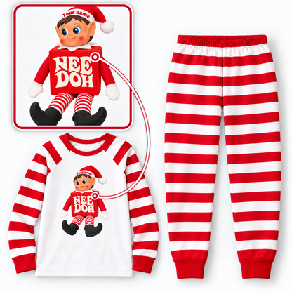 Personalized Christmas NeeDoh Elf Pajama Set – White