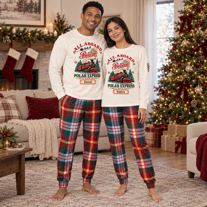 Personalized “All Aboard Believe” Christmas Train Pajama Set