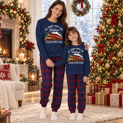 Personalized Polar Express Crew Christmas Pajama Set – Navy Plaid