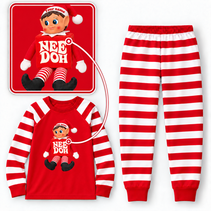 Personalized Christmas NeeDoh Elf Pajama Set – Red